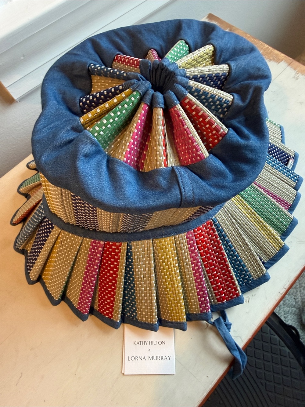 Kathy Hilton x Lorna Murray Multicolor Straw Sun Hat - Blue Trim